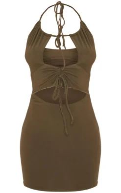 Soft Touch Halterneck Cut Out Ruched Front Mini Dress-PrettyLittleThing Online