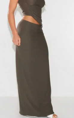 Clearance PrettyLittleThing Soft Touch Low Rise Maxi Skirt Khaki