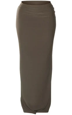 Clearance PrettyLittleThing Soft Touch Low Rise Maxi Skirt Khaki