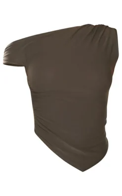 Discount PrettyLittleThing Soft Touch Sleeveless Asymmetric Hem Top Khaki