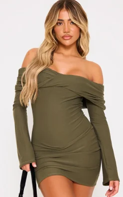 Soft Touch Twist Bardot Bodycon Dress-PrettyLittleThing New