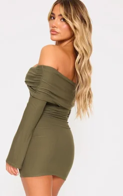 Soft Touch Twist Bardot Bodycon Dress-PrettyLittleThing New
