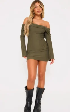 Soft Touch Twist Bardot Bodycon Dress-PrettyLittleThing New