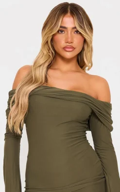 Soft Touch Twist Bardot Bodycon Dress-PrettyLittleThing New