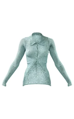 Clearance PrettyLittleThing Space Dye Button Front Cardigan Khaki