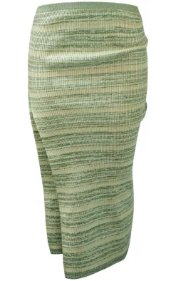 New PrettyLittleThing Space Dye Knit Midi Skirt Khaki