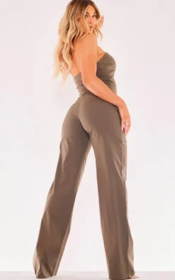 PrettyLittleThing Stretch Woven Bandeau Corset Khaki