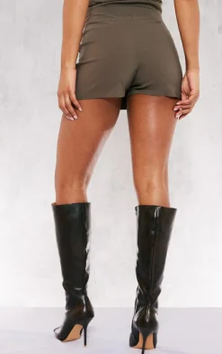 Outlet PrettyLittleThing Stretch Woven Brown Belt Detail Skort Khaki