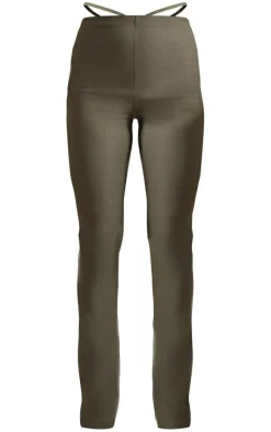 Clearance PrettyLittleThing Stretch Woven Cut Out Detail Skinny Flared Pants Khaki