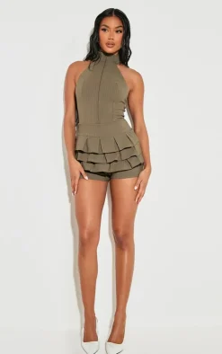 Stretch Woven High Neck Rara Skort Romper-PrettyLittleThing Discount