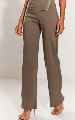 Clearance PrettyLittleThing Stretch Woven Low Rise Straight Leg Pants Khaki