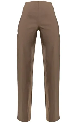 Clearance PrettyLittleThing Stretch Woven Low Rise Straight Leg Pants Khaki