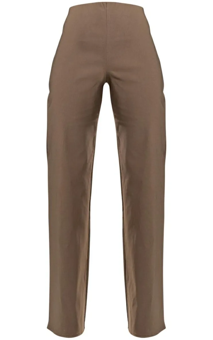 Clearance PrettyLittleThing Stretch Woven Low Rise Straight Leg Pants Khaki