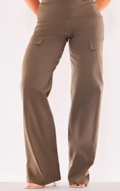 Discount PrettyLittleThing Stretch Woven Low Rise Cargo Pants Khaki