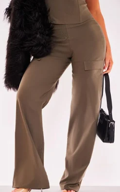 Discount PrettyLittleThing Stretch Woven Low Rise Cargo Pants Khaki