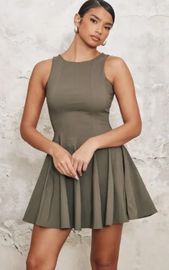 Stretch Woven Racer Pleated Shift Dress-PrettyLittleThing Online