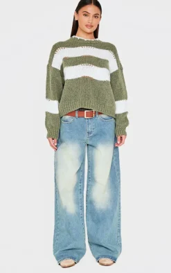 PrettyLittleThing Sweaters*Stripe Distressed Detail Chunky Knit Sweater