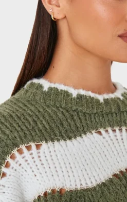 PrettyLittleThing Sweaters*Stripe Distressed Detail Chunky Knit Sweater