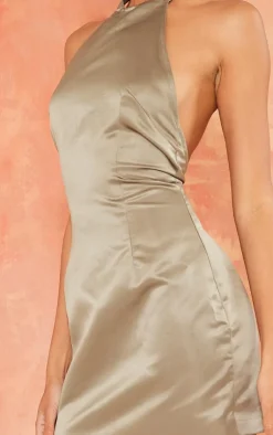 Structured Satin Halterneck Bodycon Dress-PrettyLittleThing New