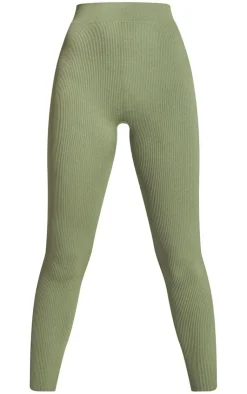 Outlet PrettyLittleThing Structured Snatched Ribbed Leggings Khaki