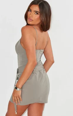 Tailored Woven Stirrup Detail Bodycon Dress-PrettyLittleThing Best