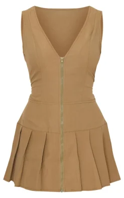 Tailored Woven Zip Pleated Shift Dress-PrettyLittleThing Online