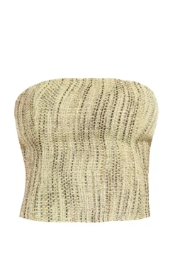 Hot PrettyLittleThing Textured Boucle Tweed Bandeau Corset Khaki