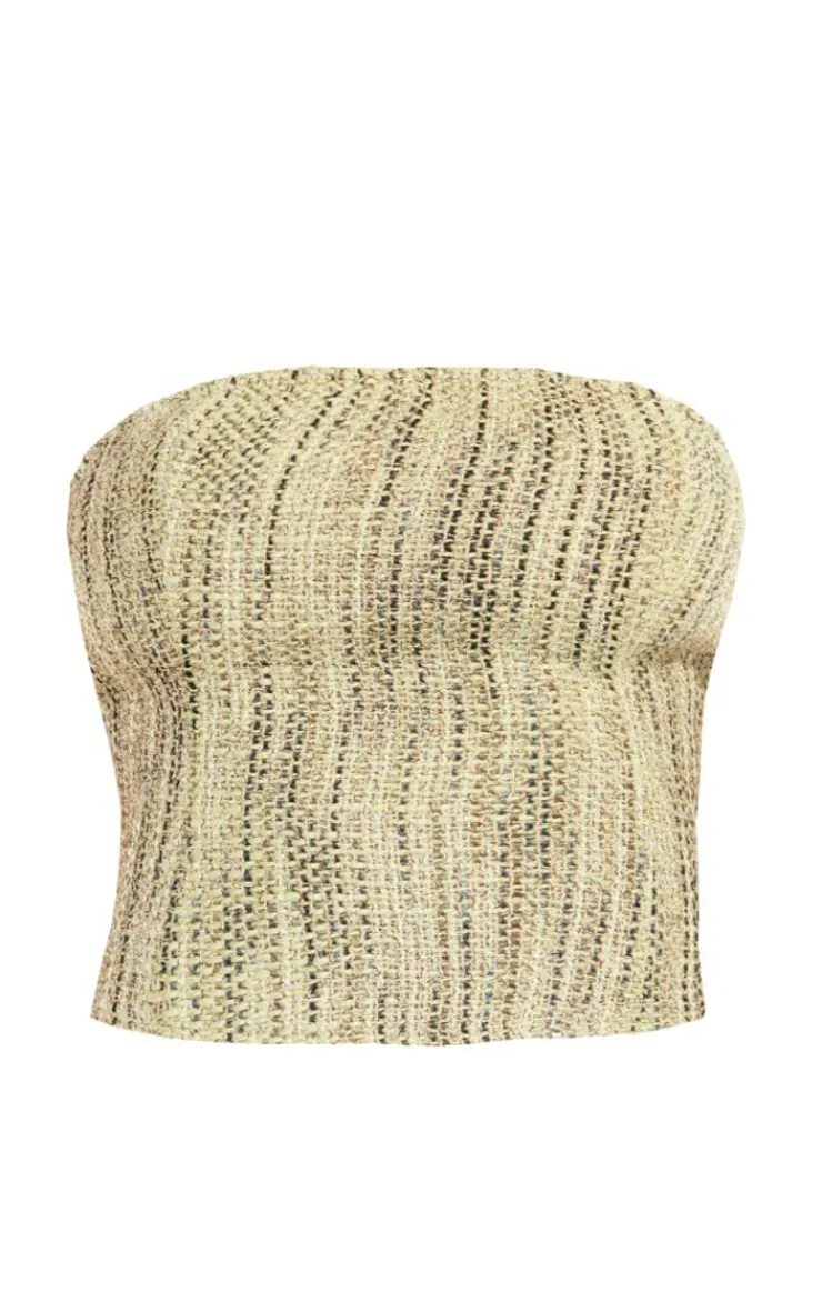 Hot PrettyLittleThing Textured Boucle Tweed Bandeau Corset Khaki