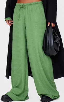 Online PrettyLittleThing Textured Low Rise Wide Leg Pants Khaki