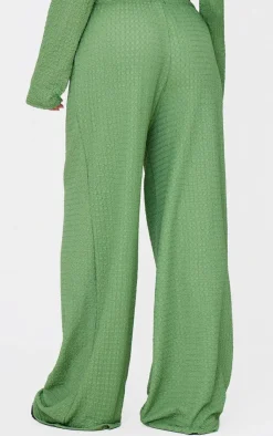 Online PrettyLittleThing Textured Low Rise Wide Leg Pants Khaki