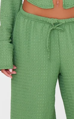 Online PrettyLittleThing Textured Low Rise Wide Leg Pants Khaki