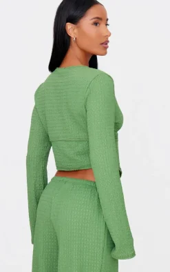 Hot PrettyLittleThing Textured Tie Front Vest Khaki