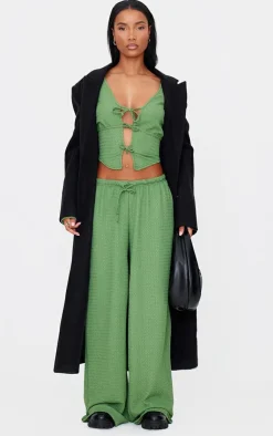 Hot PrettyLittleThing Textured Tie Front Vest Khaki