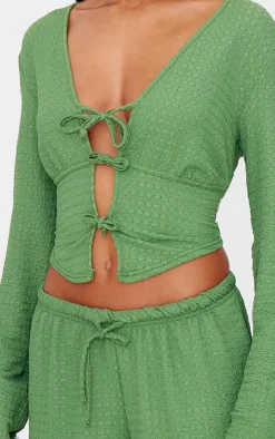 Hot PrettyLittleThing Textured Tie Front Vest Khaki
