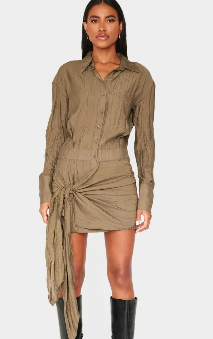Tie Detail Shirt Dress-PrettyLittleThing