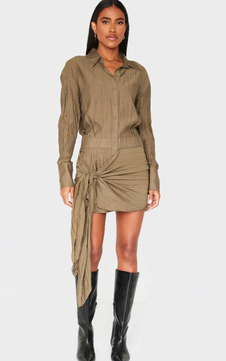 Tie Detail Shirt Dress-PrettyLittleThing