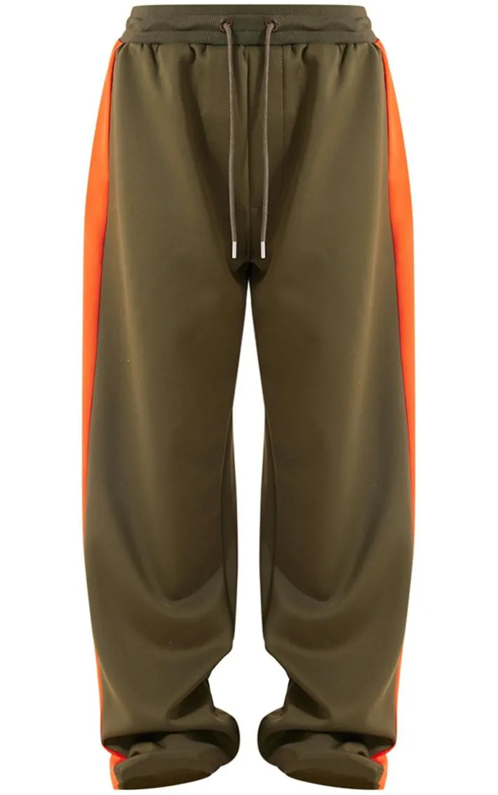 Khaki Tricot Side Stripe Wide Leg Track Pants