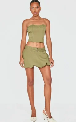 Clearance PrettyLittleThing Twill Buckle Puff Ball Skirt Khaki