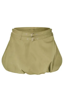 Clearance PrettyLittleThing Twill Buckle Puff Ball Skirt Khaki