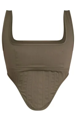 Hot PrettyLittleThing Twill Dip Hem Structured Cargo Corset Khaki