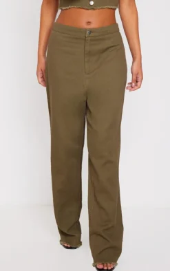 Discount PrettyLittleThing Twill High Waist Straight Leg Pants Khaki