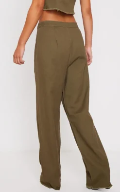 Discount PrettyLittleThing Twill High Waist Straight Leg Pants Khaki
