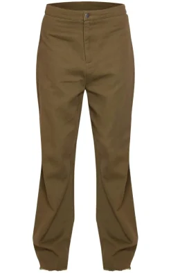 Discount PrettyLittleThing Twill High Waist Straight Leg Pants Khaki