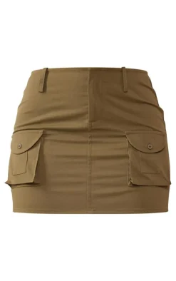 Online PrettyLittleThing Twill Micro Mini Cargo Skirt Khaki