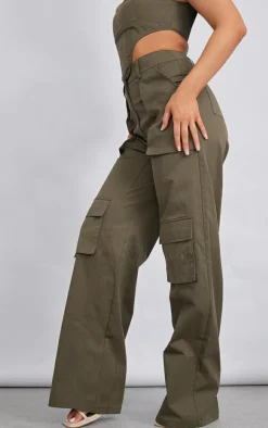 Best PrettyLittleThing Twill Pocket Detail High Waist Cargo Pants Khaki