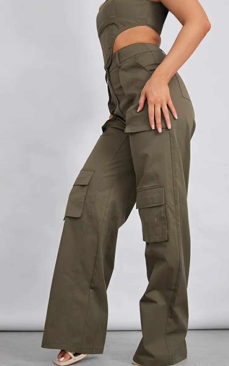 Best PrettyLittleThing Twill Pocket Detail High Waist Cargo Pants Khaki