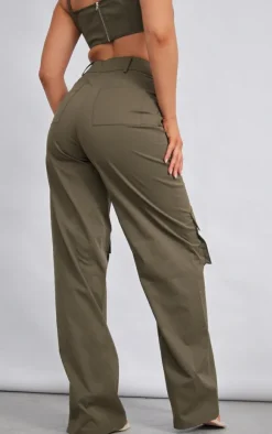 Best PrettyLittleThing Twill Pocket Detail High Waist Cargo Pants Khaki