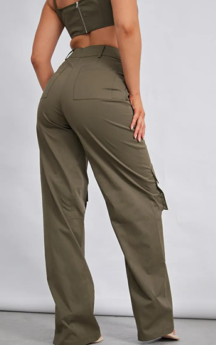 Best PrettyLittleThing Twill Pocket Detail High Waist Cargo Pants Khaki