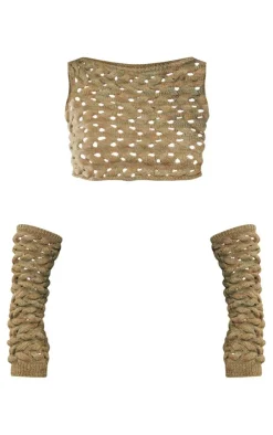 PrettyLittleThing Knitted Tops*Twist Knit Racer Top & Sleeves