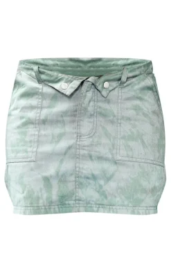 Hot PrettyLittleThing Vintage Wash Twill Fold Over Waistband Mini Skirt Khaki